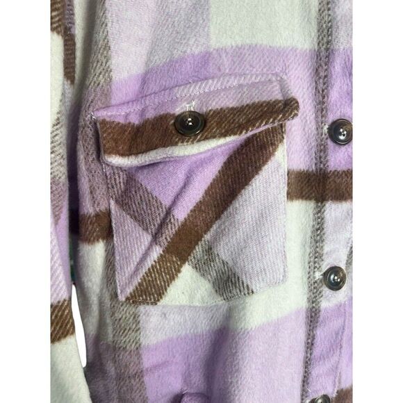 Blank NYC Lavender Beige White Plaid Oversized Long Shirt Jacket Shacket Small - Picture 6 of 15